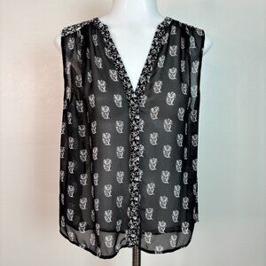 Joie Top Medium Silk Black White Paisley Floral Sheer Sleeveless Blouse Women's